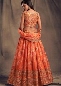 Orange&amp; gold sequined lehanga Myntra
