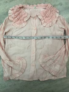 Pink Ruffle Collar Long Sleeve Shirt