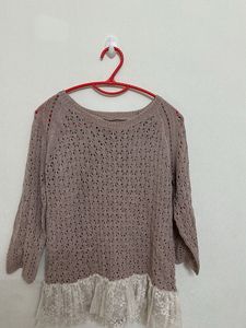 Lace Trim Knit Top