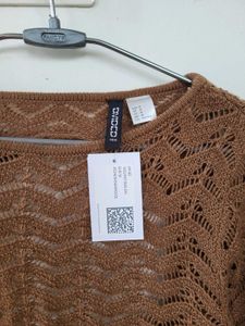 H&amp;M NEW Brown Crochet Long Sleeve Top/M