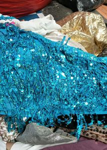 Blue Fringe Frill Belly Dance top Wrap Skirt