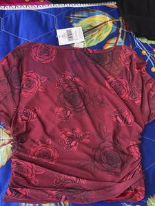 Burgundy Rose Mesh Top