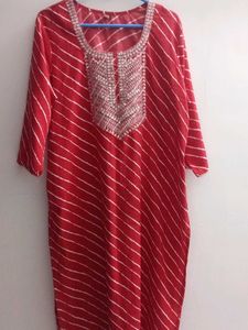 Red Striped Kurta with dupatta