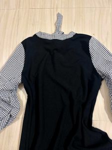 Chic Black &amp; White Gingham Puff Sleeve Dress