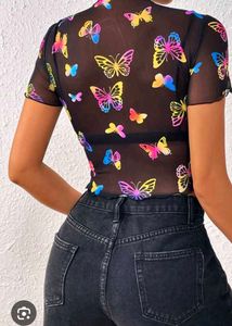 Shein Butterfly Print Mesh Top