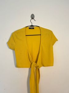 Yellow Tie-Back Crop Top