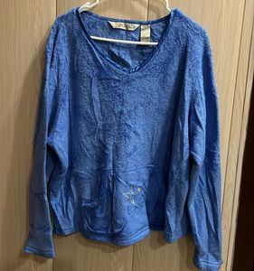 Blue Terry Cloth Long Sleeve Top