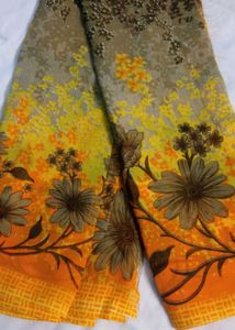 Floral  yellow georgette saree