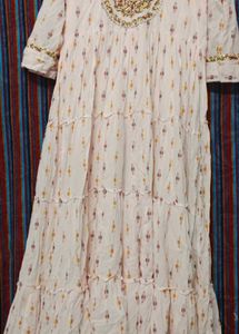 Embroidered Print Long Sleeve Flowy Gown