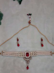Elegant Pearl &amp; Ruby Jewelry Set