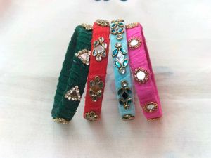 Cloth Bangles With Kundan Work