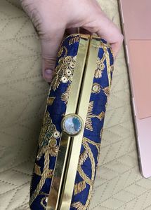 New Embroidered Blue Clutch For Sale