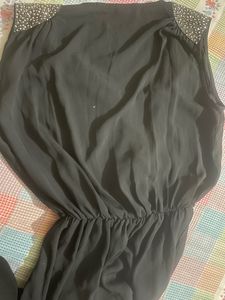 Little Black Dress - Sleeveless, Embellished Shoul