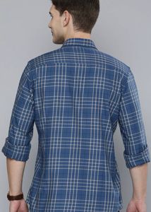 Blue Checkered Casual Shirt, Size:M