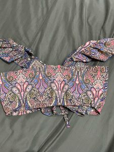 Paisley Print Off-Shoulder Crop Top
