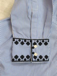 Blue Striped Embroidered Peplum Shirt