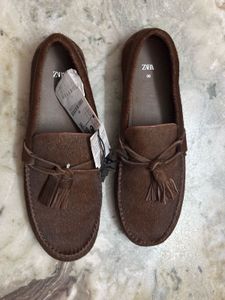 Zara Hair On Leather Loafers, New With Tags