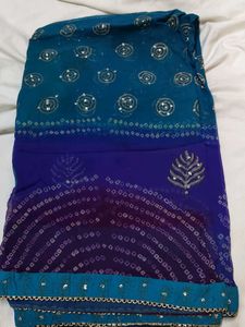 Blue Bandhani Saree