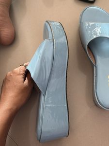 Light Blue Patent Leather Slides