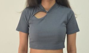 Grey Keyhole Crop Top