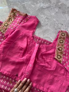 Pink &amp; Gold Embellished Saree