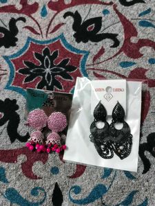 Fashion Earrings: Jhumka & Black Dangle