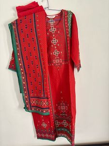 BIBA Red Printed Salwar Kameez Suit