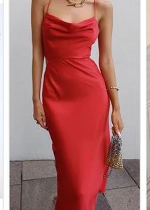 Red Satin Cutout Maxi Dress