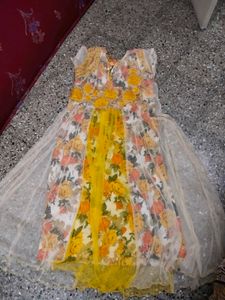 Beautiful Netted Yellow Floral Print Anarkali