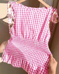 Pink Gingham Tie-Shoulder Top