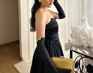 Black Bustier Satin Bandeau Dress Evening
