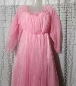 Pink Mesh Long Sleeve Dress