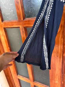 Hollister Navy Embroidered Blouse
