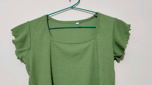 Green Ruffle Trim Top