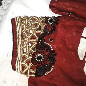 Red Party Wear Heavy Saree Blouse Petticoat Set