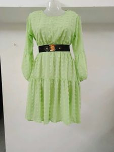 Lime Green Tiered Mini Dress with Belt
