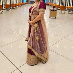 Wedding Special Burgundy Gold Work Lehenga Choli