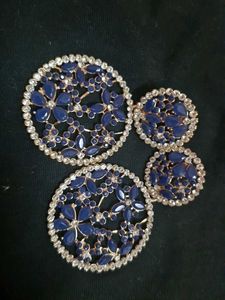 Navy &amp; Rhinestone Flower Earrings