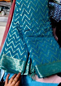 new chiffon ferozi Blue Banarasi Saree