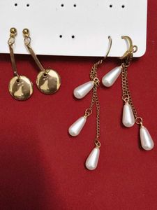 Gold Tone & Pearl Earring Set
