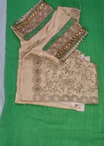 Green Pearl Saree With Blouse New