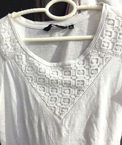 Lacy Yoke Round Neck Top