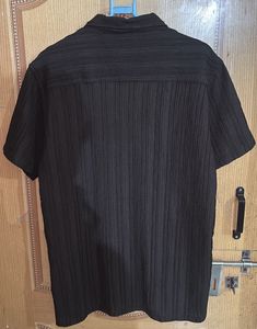 Brown Ribbed Textured Button-Down Shirt