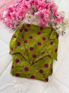 Cotton Green Floral Peplum Short top / Kurti