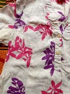 Mild White With Pink n Purple Colour Flowers Shirt