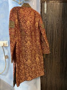 Elegant Maroon &amp; Gold Sherwani