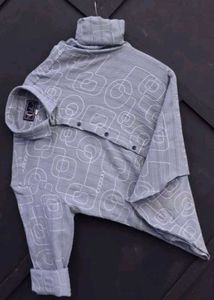 "Men’s Grey Checked Cotton Blend Shirt – Slim Fit,