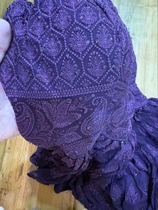 Purple Embroidered peplum top and heavy gher Palaz