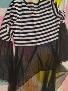 Striped Top with Long Net Like Dress