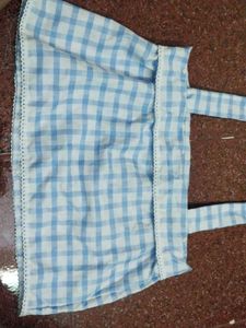 Blue & White Checked Peplum Top
